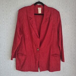 Vtg Plus Preferred Womens 20 Blazer Red Jacquard One Button Holiday Festive‎